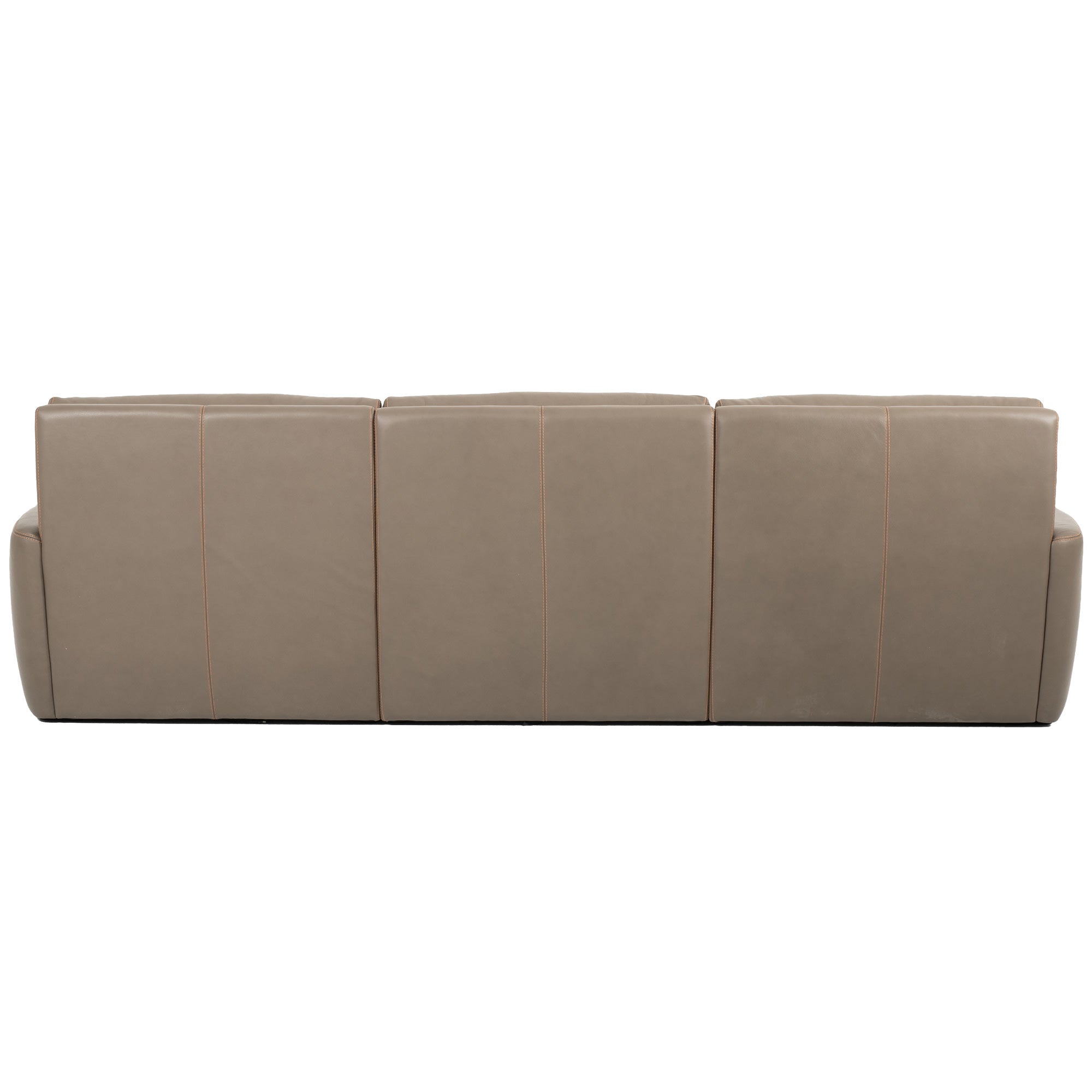 sofa back view full leather upholstery showing segmented modular pieces