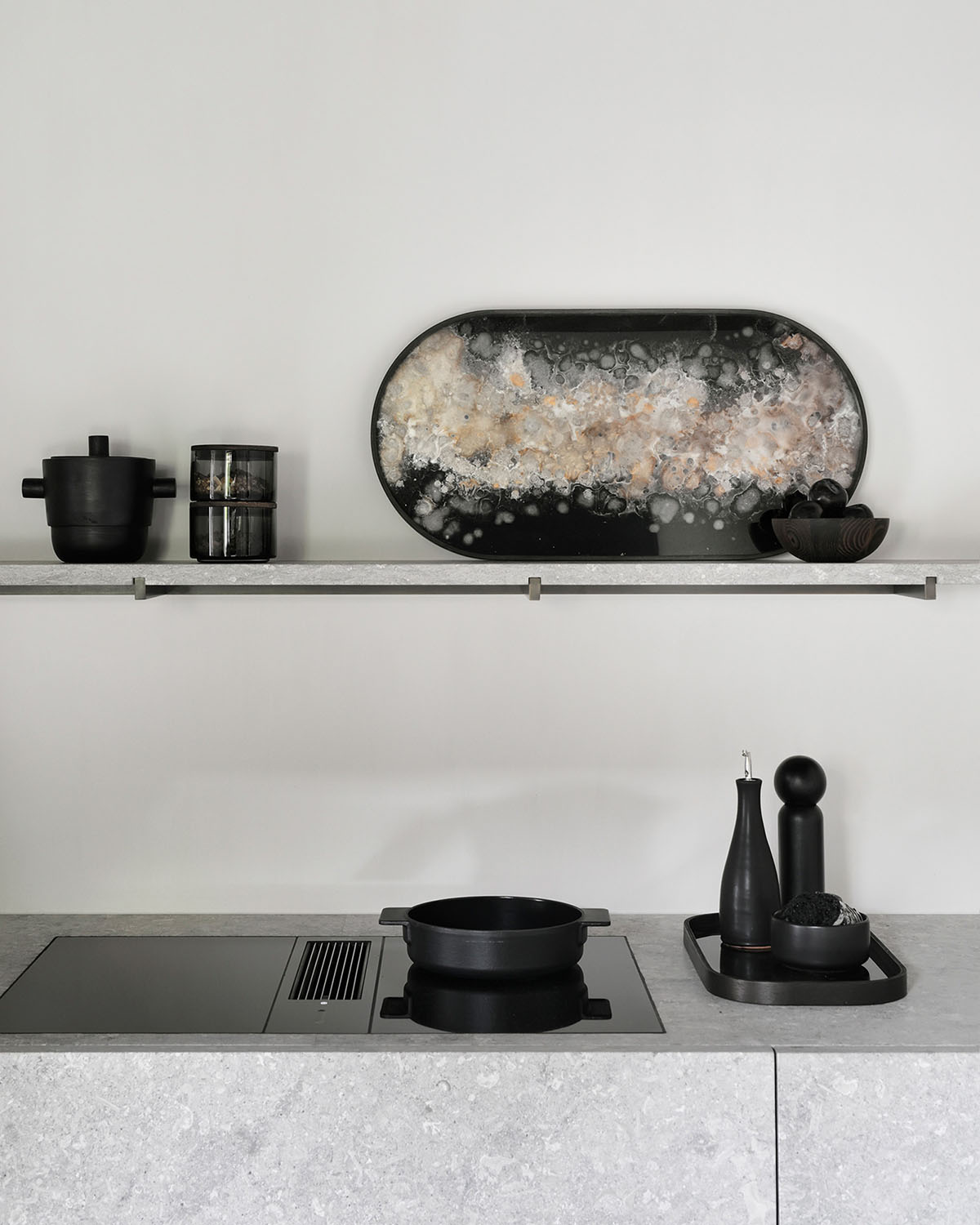 Black Organic Glass Tray Oblong