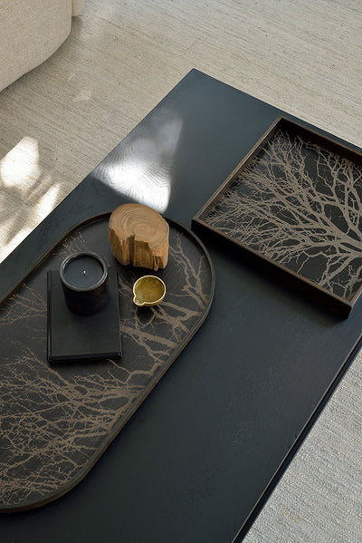 Black Tree Wooden Tray Oblong