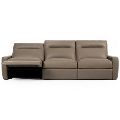 american leather three seat power sofa with left facing seat reclined back with footrest up