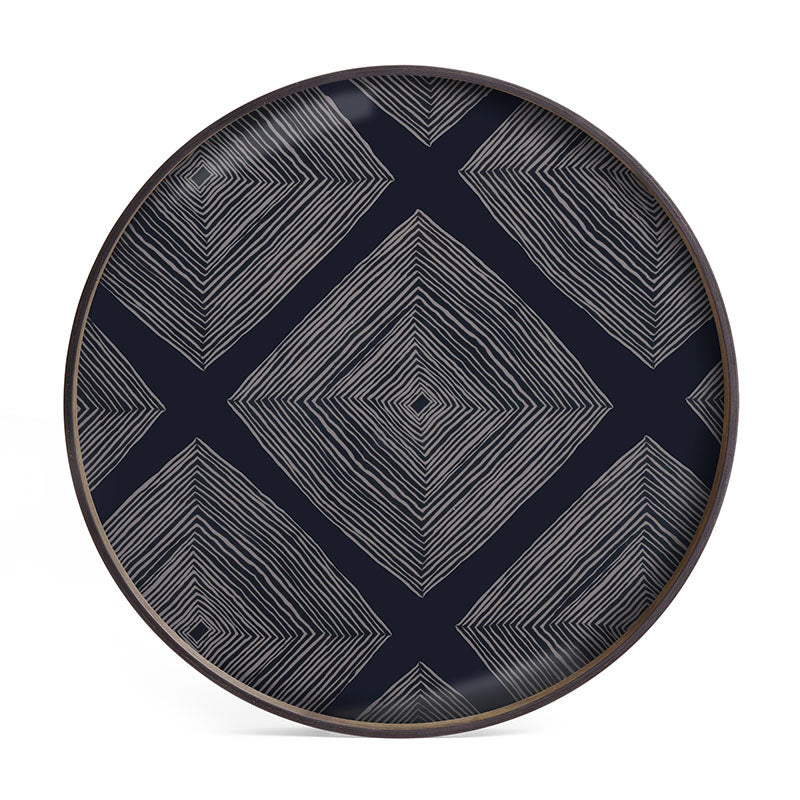 Ink Linear Squares Glass Tray Large