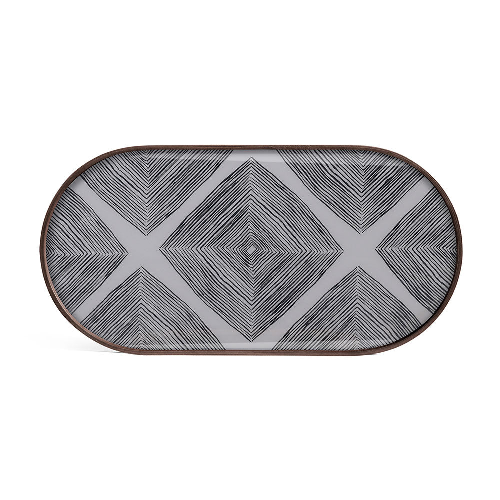 Slate Linear Squares Glass Tray Oblong