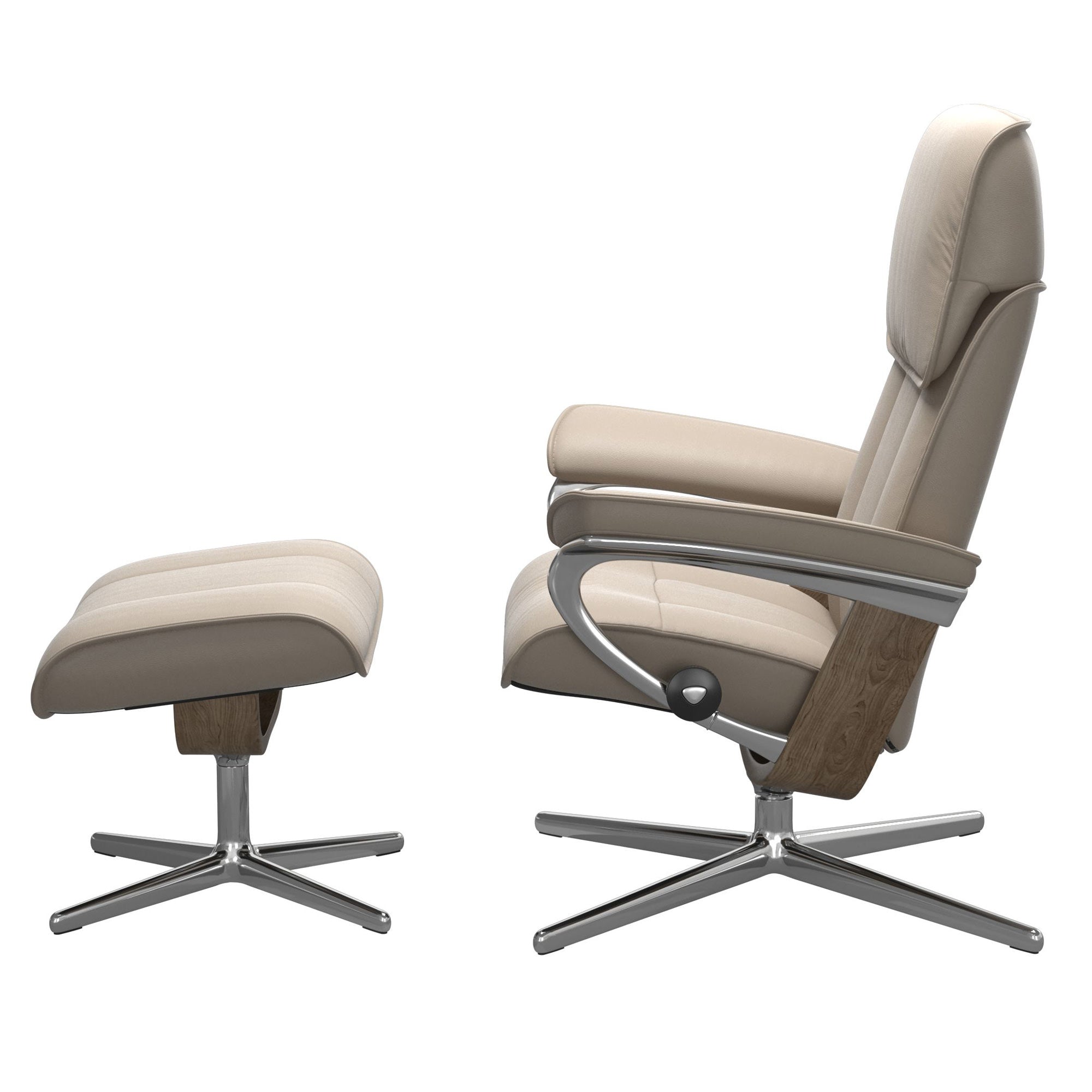 Stressless Admiral Medium Recliner & Ottoman - Cross - Paloma Mushroom - In Stock
