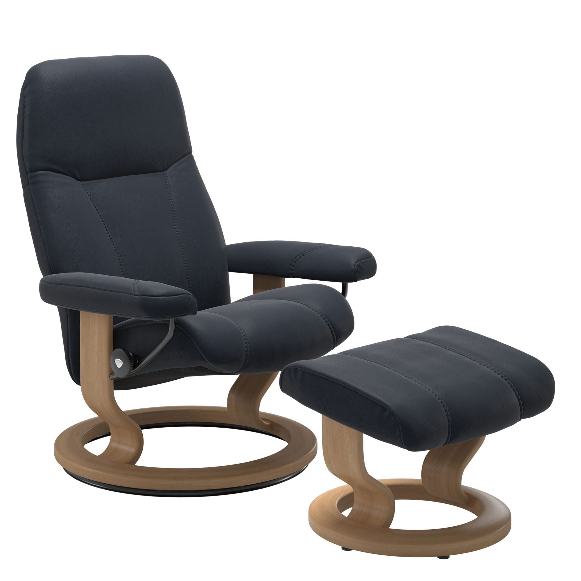 Stressless Consul Large Recliner & Ottoman - Classic - Paloma Shadow Blue - In Stock