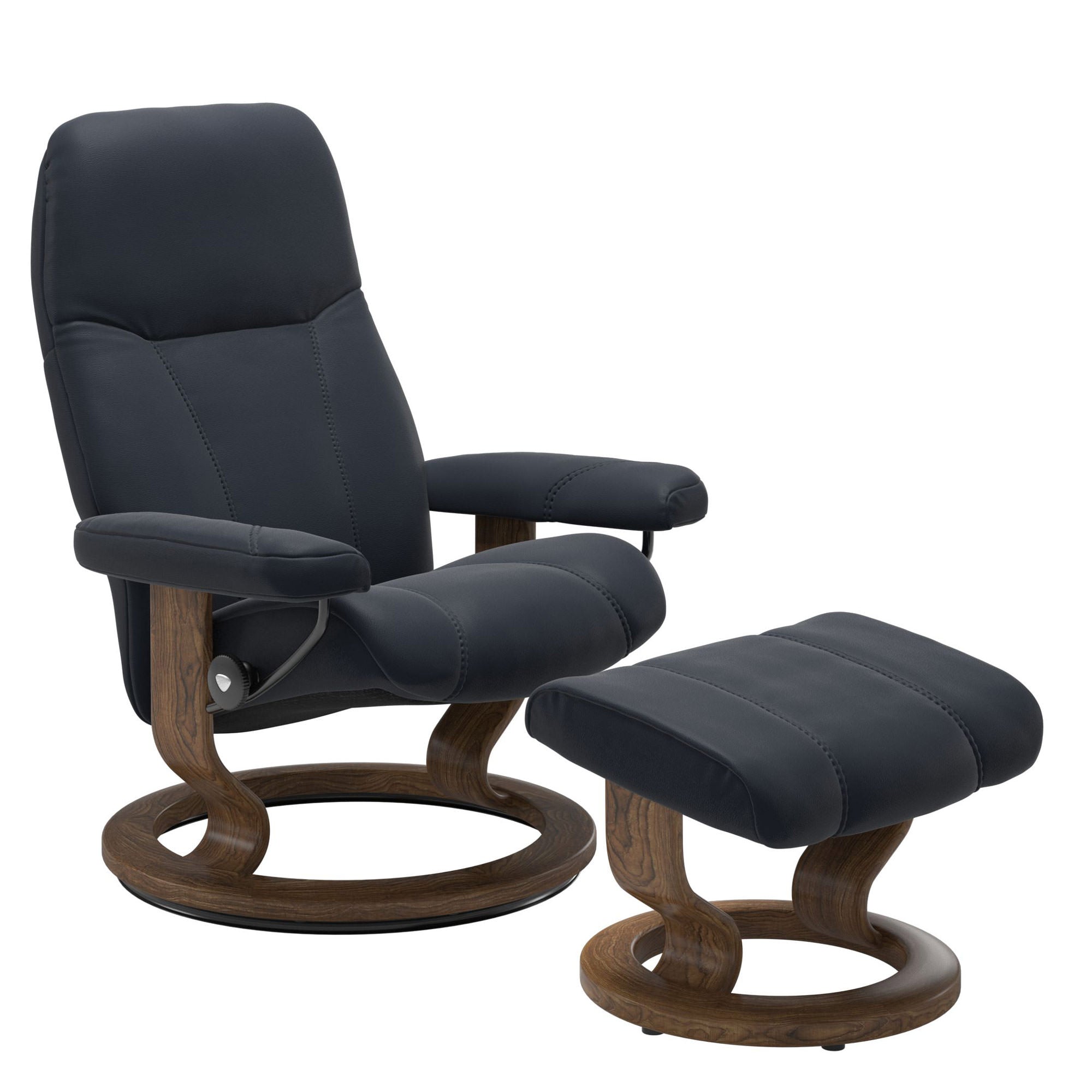 Stressless Consul Medium Recliner & Ottoman - Classic - Paloma Shadow Blue - In Stock