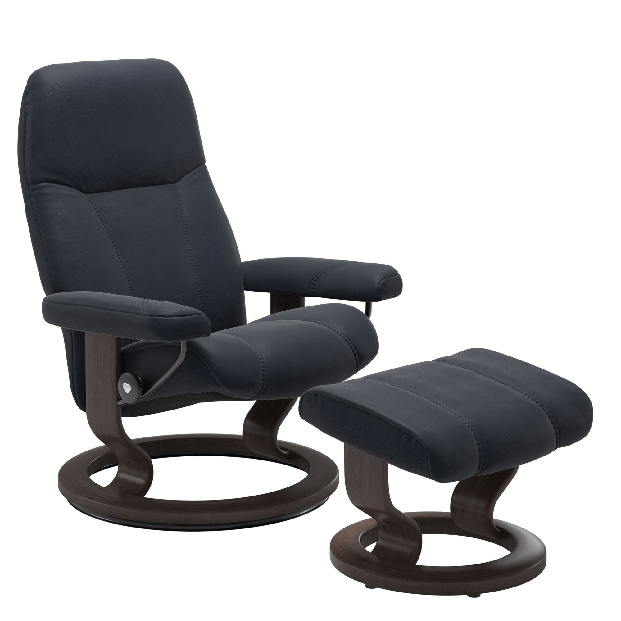 Stressless Consul Large Recliner & Ottoman - Classic - Paloma Shadow Blue - In Stock