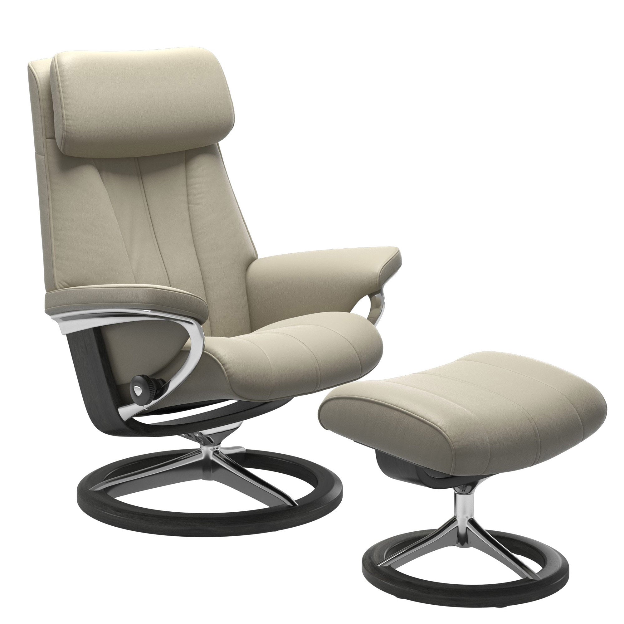 Stressless Paul Medium Signature Recliner & Ottoman - Paloma Light Grey - In Stock