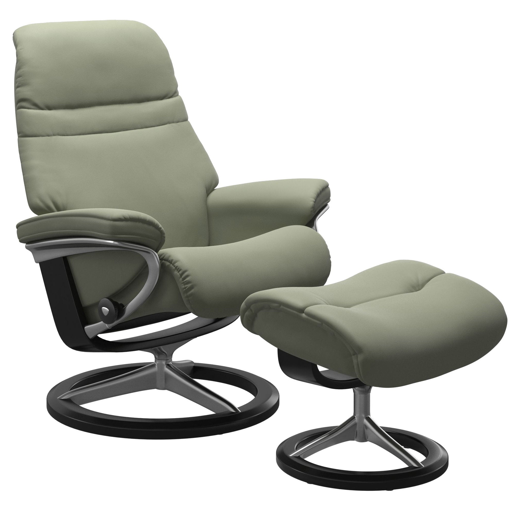 Stressless Sunrise Small Recliner & Ottoman - Signature - Paloma Shadow Green - In Stock