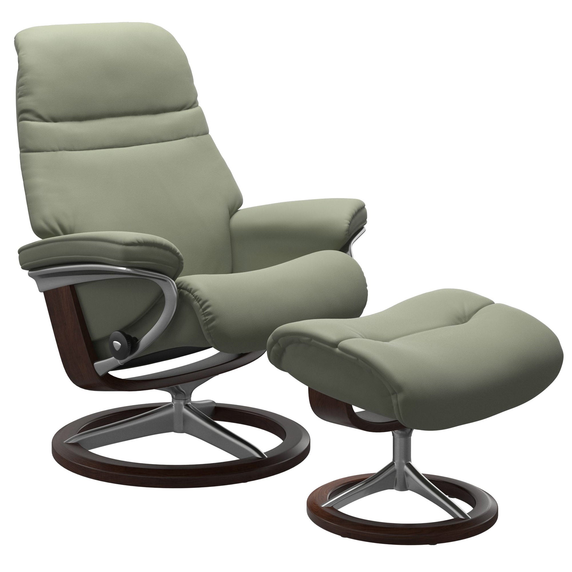 Stressless Sunrise Small Recliner & Ottoman - Signature - Paloma Shadow Green - In Stock