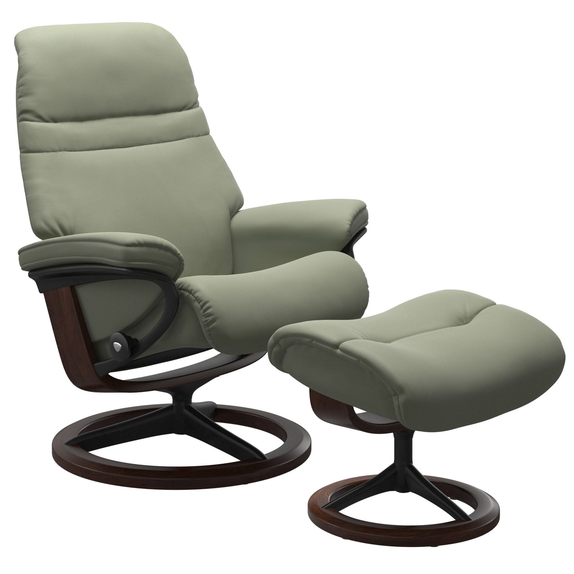 Stressless Sunrise Small Recliner & Ottoman - Signature - Paloma Shadow Green - In Stock