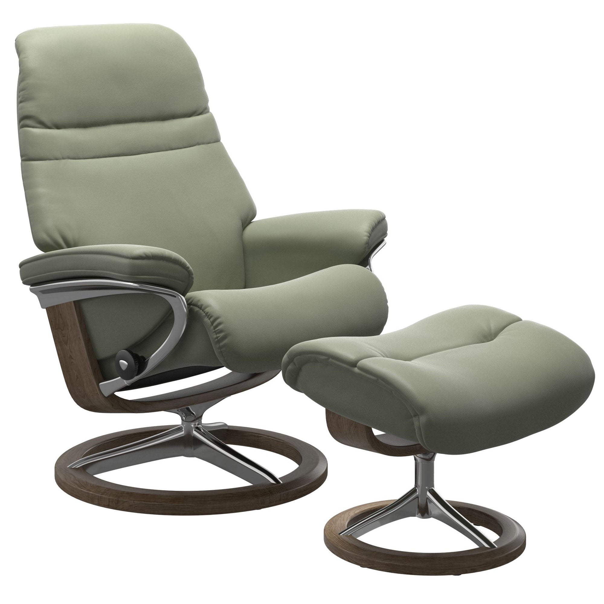 Stressless Sunrise Small Recliner & Ottoman - Signature - Paloma Shadow Green - In Stock