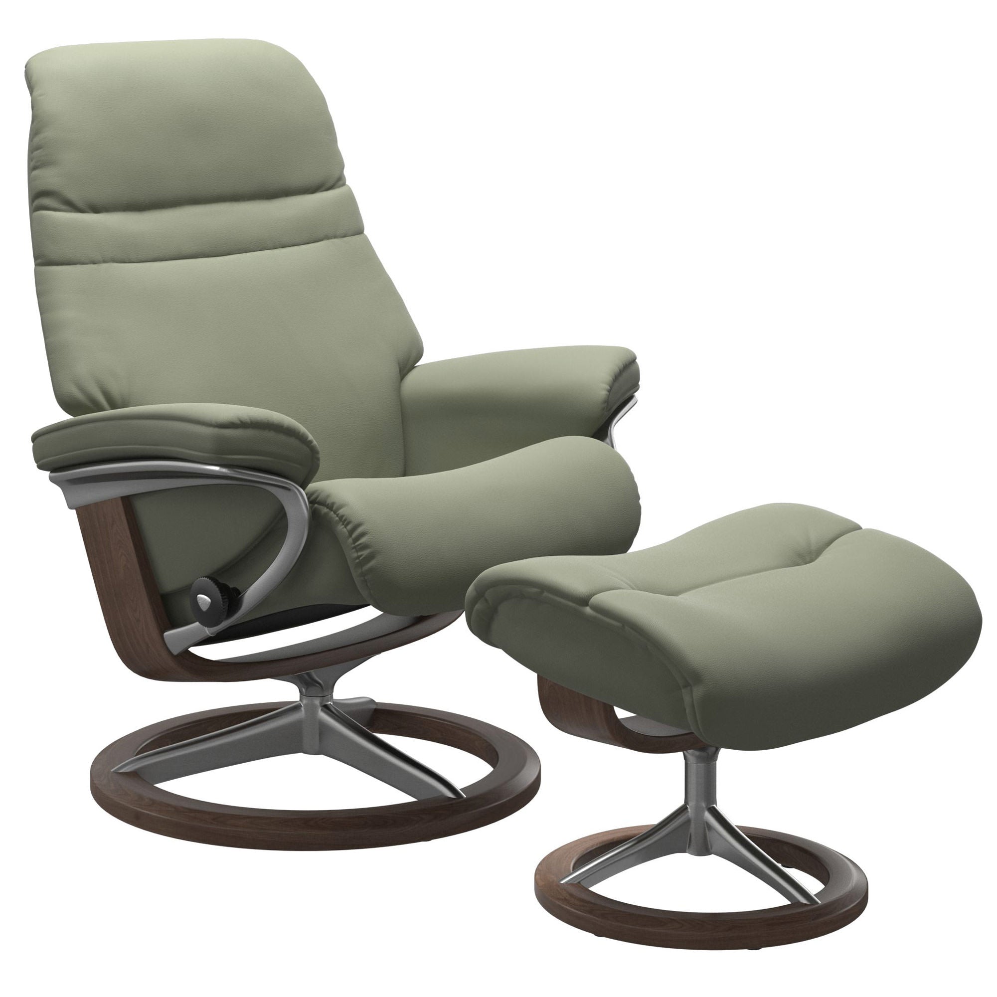 Stressless Sunrise Small Recliner & Ottoman - Signature - Paloma Shadow Green - In Stock