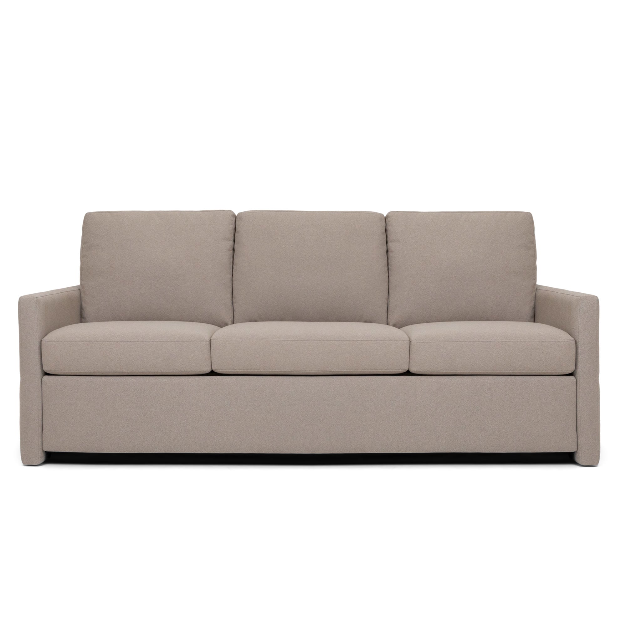 three seat American Leather Bentley Comfort Sleeper facing forward in a beige fabric