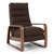 espresso fabric chair with solid walnut arms