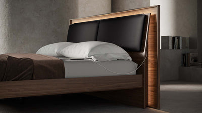 BDI Walnut with Pepper Leather Headboard Cushion GALLERY