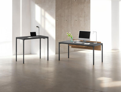Two Luma Desks with two sizes and modesty panel and keyboard drawer options GALLERY