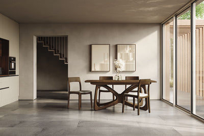 Natural Walnut Butterfly Table Closed with four chairs GALLERY