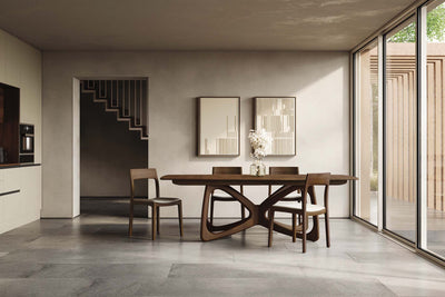 Natural Walnut Butterfly Table Closed with four chairs GALLERY