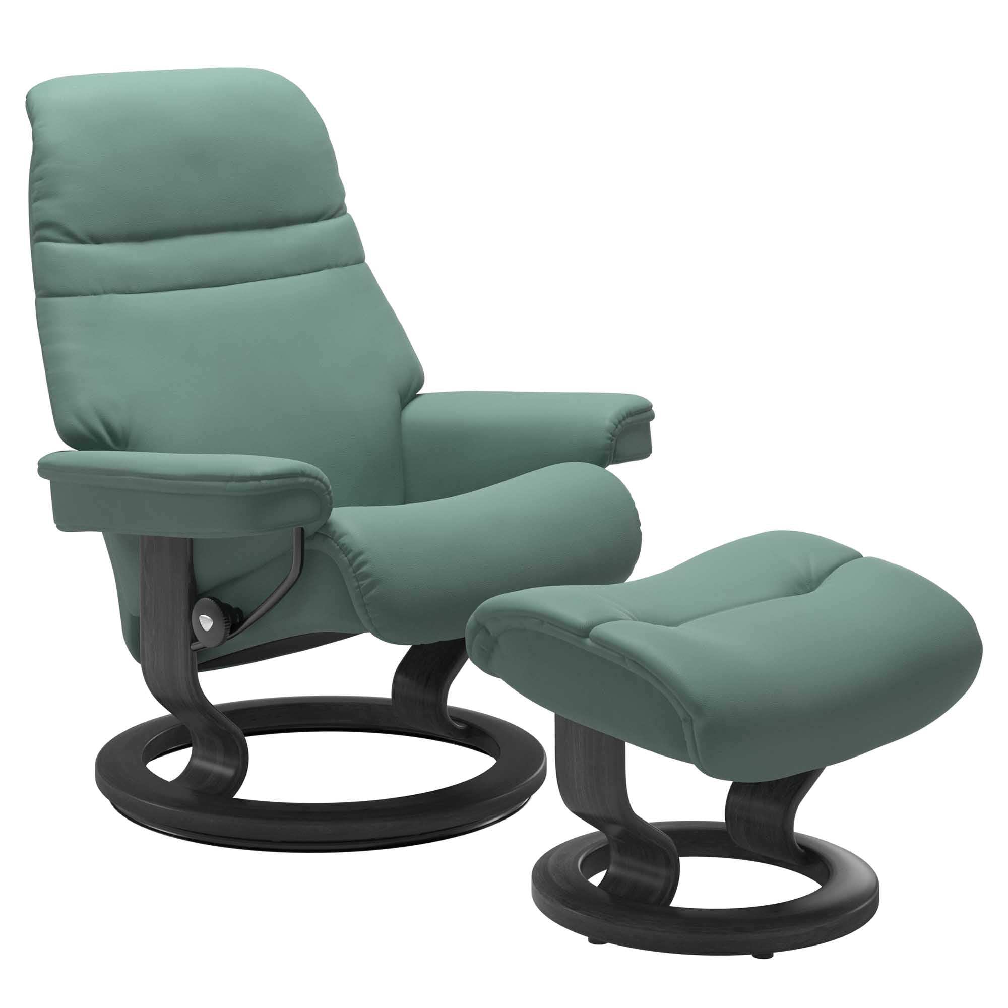Stressless Sunrise Small Recliner & Ottoman - Classic - Paloma Aqua Green - In Stock