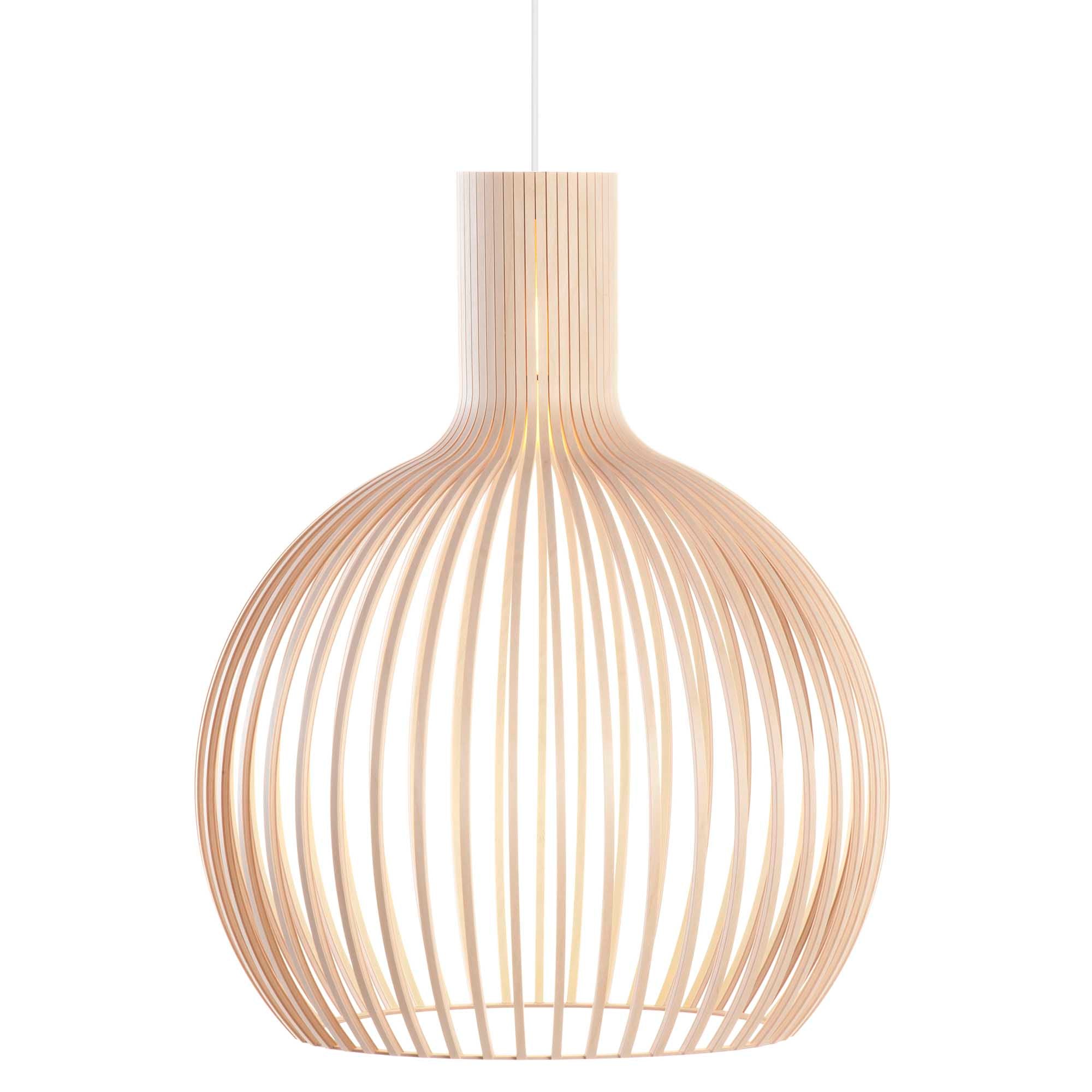 Birch slatted pendant light on white background
