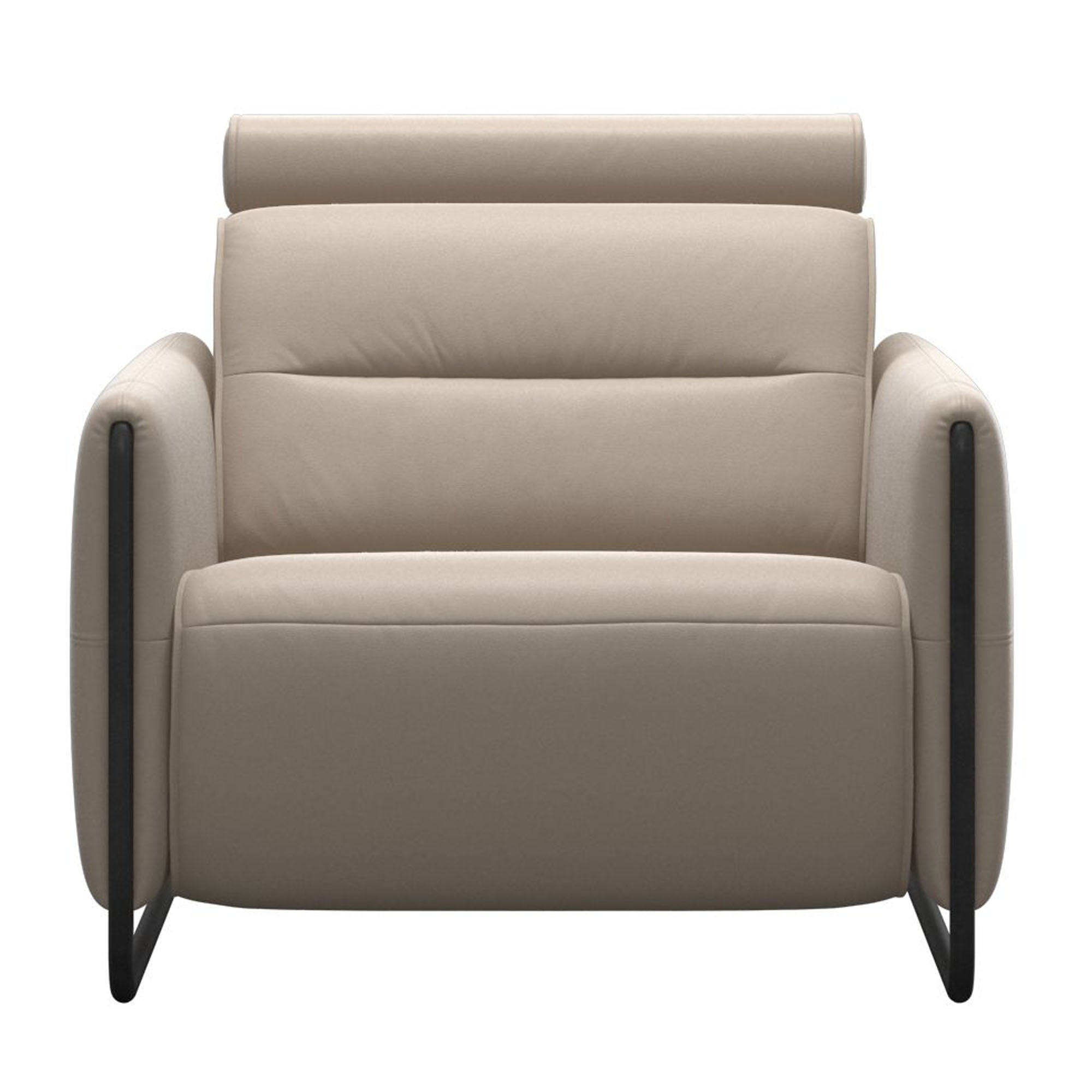 Stressless Emily power chair with steel arms, leather upholstery, smooth power reclining, and modern Scandinavian design.