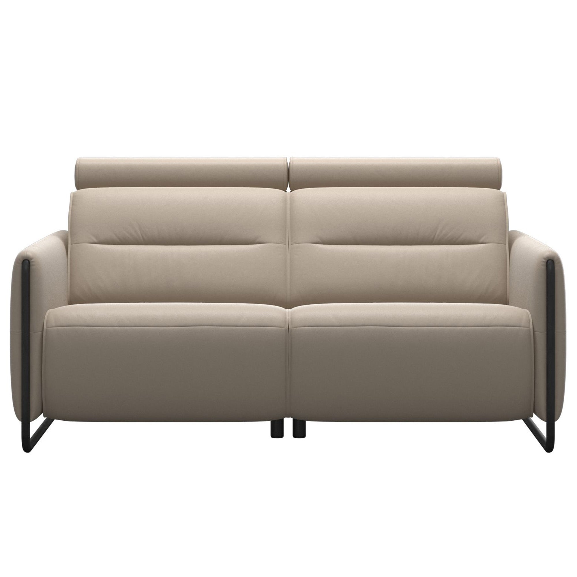 Stressless Emily power reclining loveseat with steel arms featuring ergonomic comfort technology and plush leather seating.