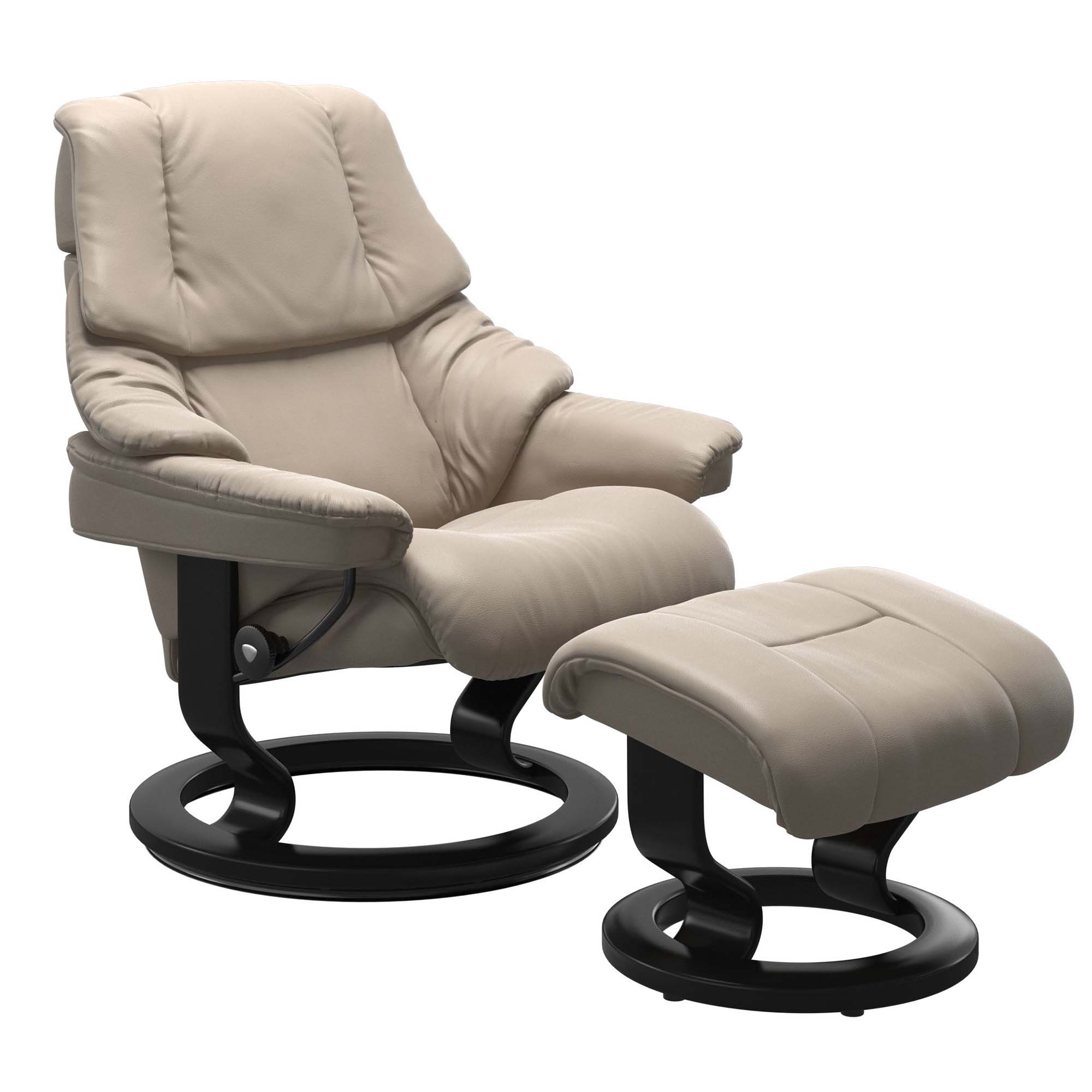 Stressless Reno Medium Recliner & Ottoman - Classic - Paloma Mushroom - In Stock