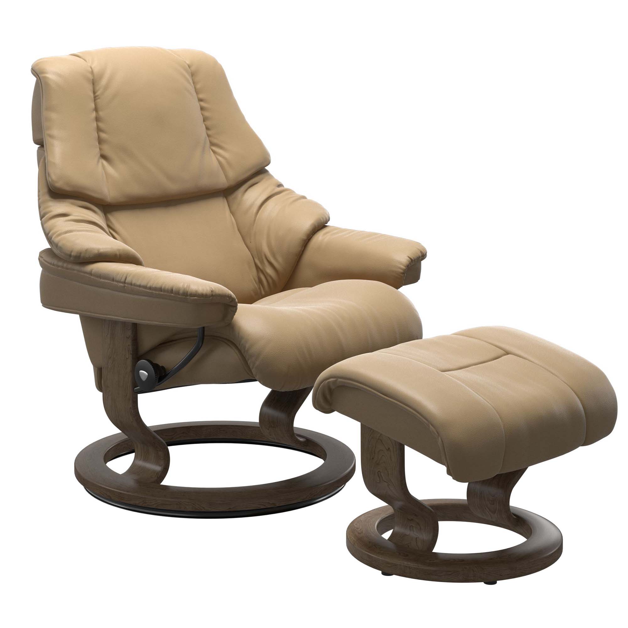 Stressless Reno Large Recliner & Ottoman - Classic - Paloma Sand - In Stock