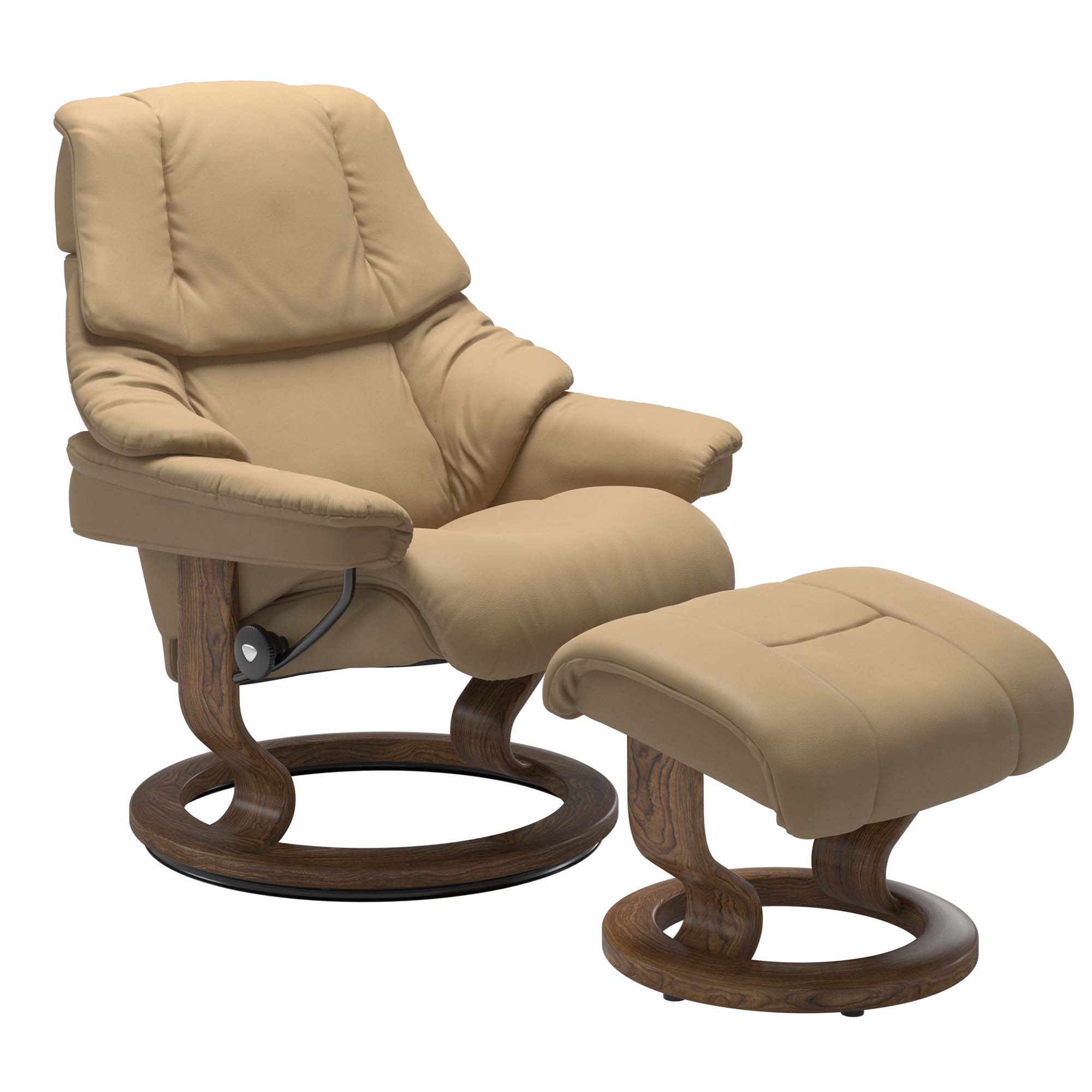 Stressless Reno Large Recliner & Ottoman - Classic - Paloma Sand - In Stock