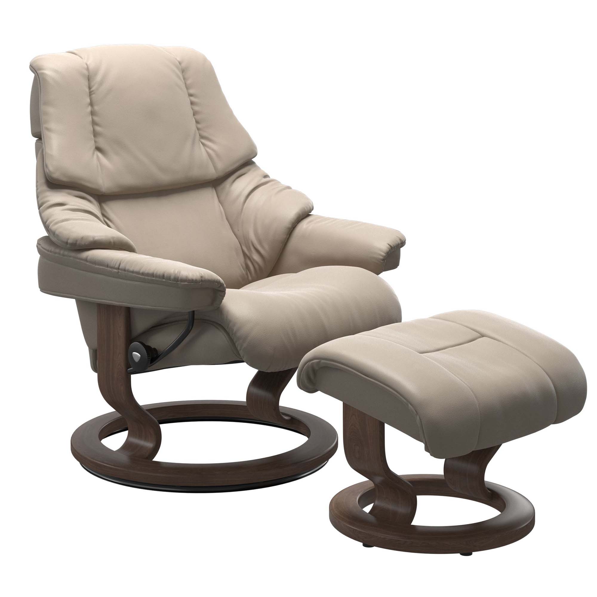 Stressless Reno Medium Recliner & Ottoman - Classic - Paloma Mushroom - In Stock