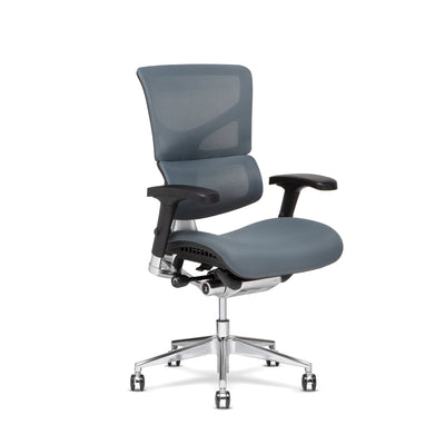 X-chair X3 ATR Mesh Fabric in grey with chrome base and height adjustable arms on white background