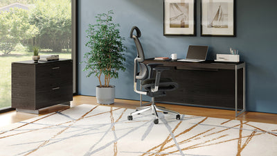 BDI Sequel desk and console in cool natural texuted office with lots of lighting GALLERY