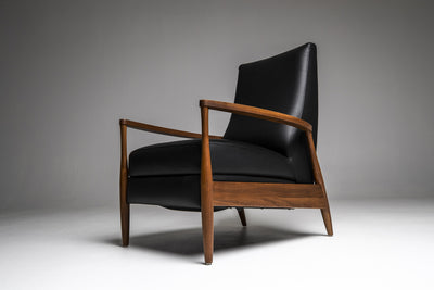 Aston Re-Invented Recliner Bison Leather Black Walnut Frame GALLERY