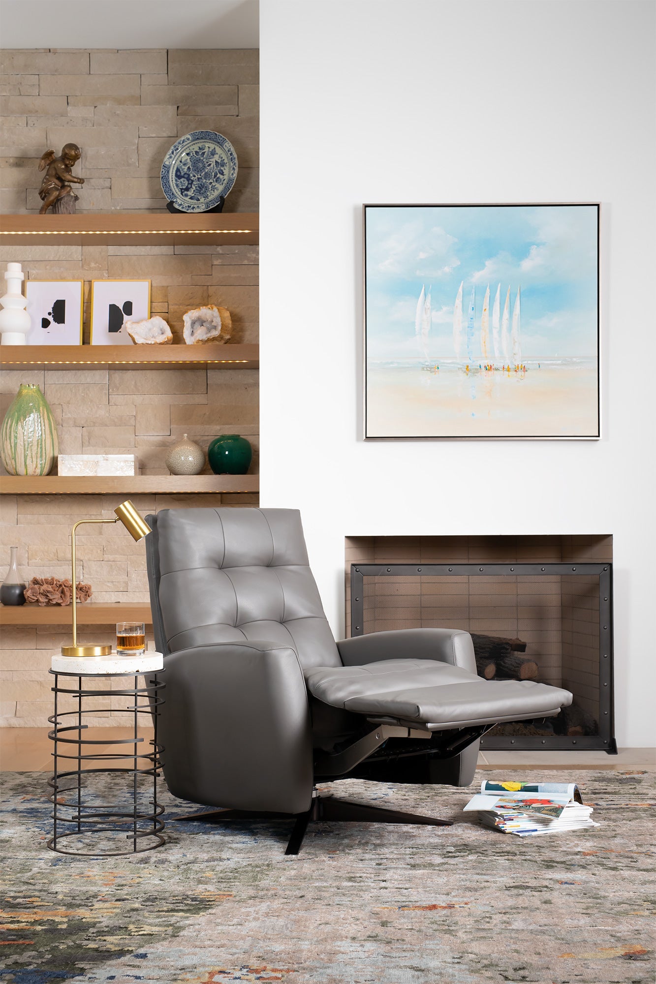 American Leather Clark Comfort Recliner Bison Charcoal Leather GALLREY