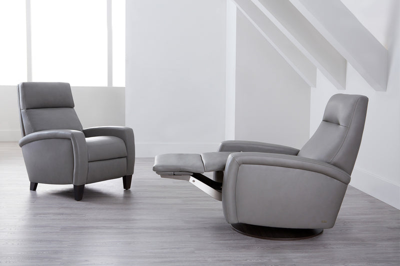 American Leather Demi and Dexter in Bison Gray Leather white environment with gray floors GALLERY