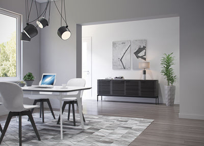 Corridor SV Console in contempoary room with dining table and white and grey walls GALLERY