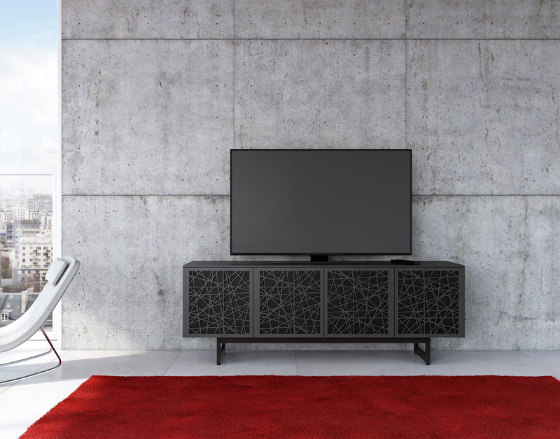 BDI Elements Media Console 8779 Ricochet Charcoal Grey in living room with grey walll GALLERY
