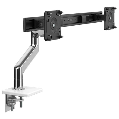 Humanscale M81 Monitor Arm With Crossbar Front Polished Aluminum White Trim Hansen Interiors
