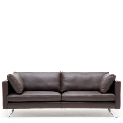 Handy Sofa Dark Brown Sleigh Legs Chrome High Box Edge Pillow