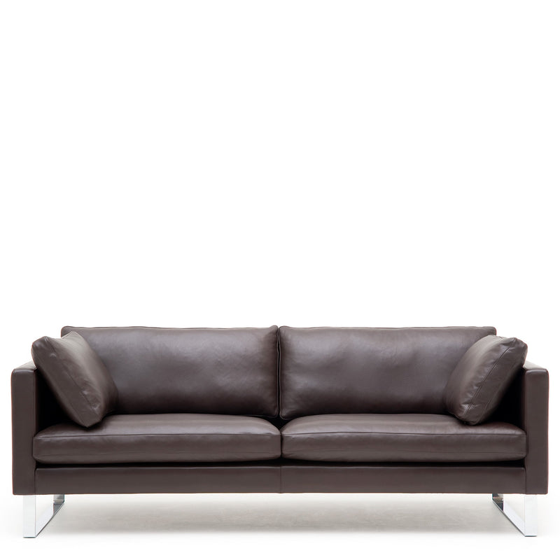 Handy Sofa Dark Brown Sleigh Legs Chrome High Box Edge Pillow