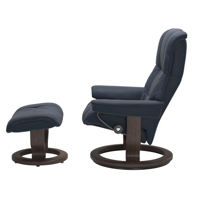 Stressless Mayfair with ottoman in Paloma Oxford Blue side view