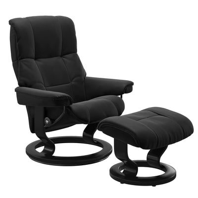 Stressless Mayfair recliner with ottoman in Paloma Black leather