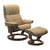 Mayfair recliner with ottoman in paloma sand and teak base