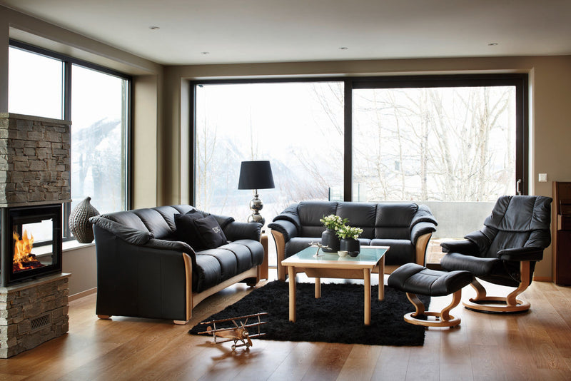 Stressless Oslo Sofa and Loveseat with Reno Classic Recliner in Paloma Black