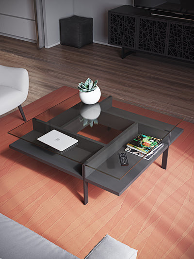 BDI 1150 Terrace Square Coffee Table Charcoal Grey and Elements Tv UnitGALLERY