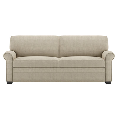 American Leather Gaines Comfort Sleeper two seat sofa with wooden legs and beige fabric