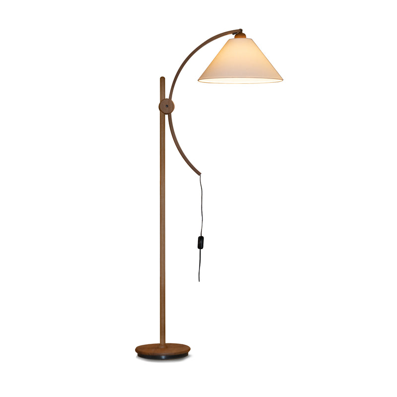 Domus Licht teak floor lamp with arcing lighting 