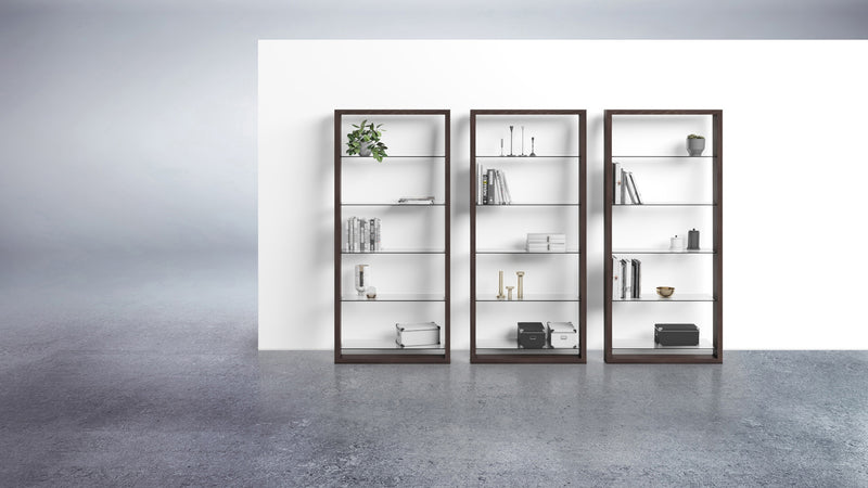 BDI EIleen 5156 Leaning Shelf Charcaol set of three with plants and books GALLERY