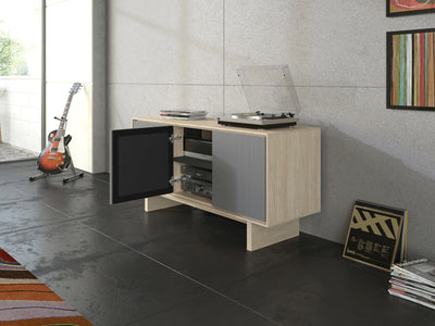 BDI Octave 8377 Media Cabinet  drift oak in contempoary room GALLERY