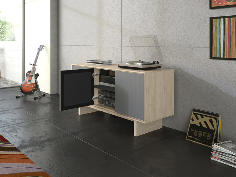BDI Octave 8377 Media Cabinet  drift oak in contempoary room GALLERY